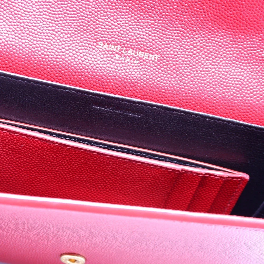 Saint Laurent Uptown Chain Wallet Red Grain De Poudre WOC + Card Holder Gold HW